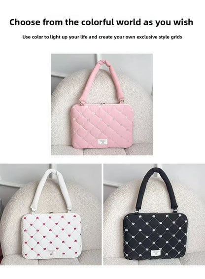 Girlish 15.6inch Laptop Bag Shoulder Straps Love Embroidery Laptop Case Lightweight Large Capacity Ultrabook Cover Business
