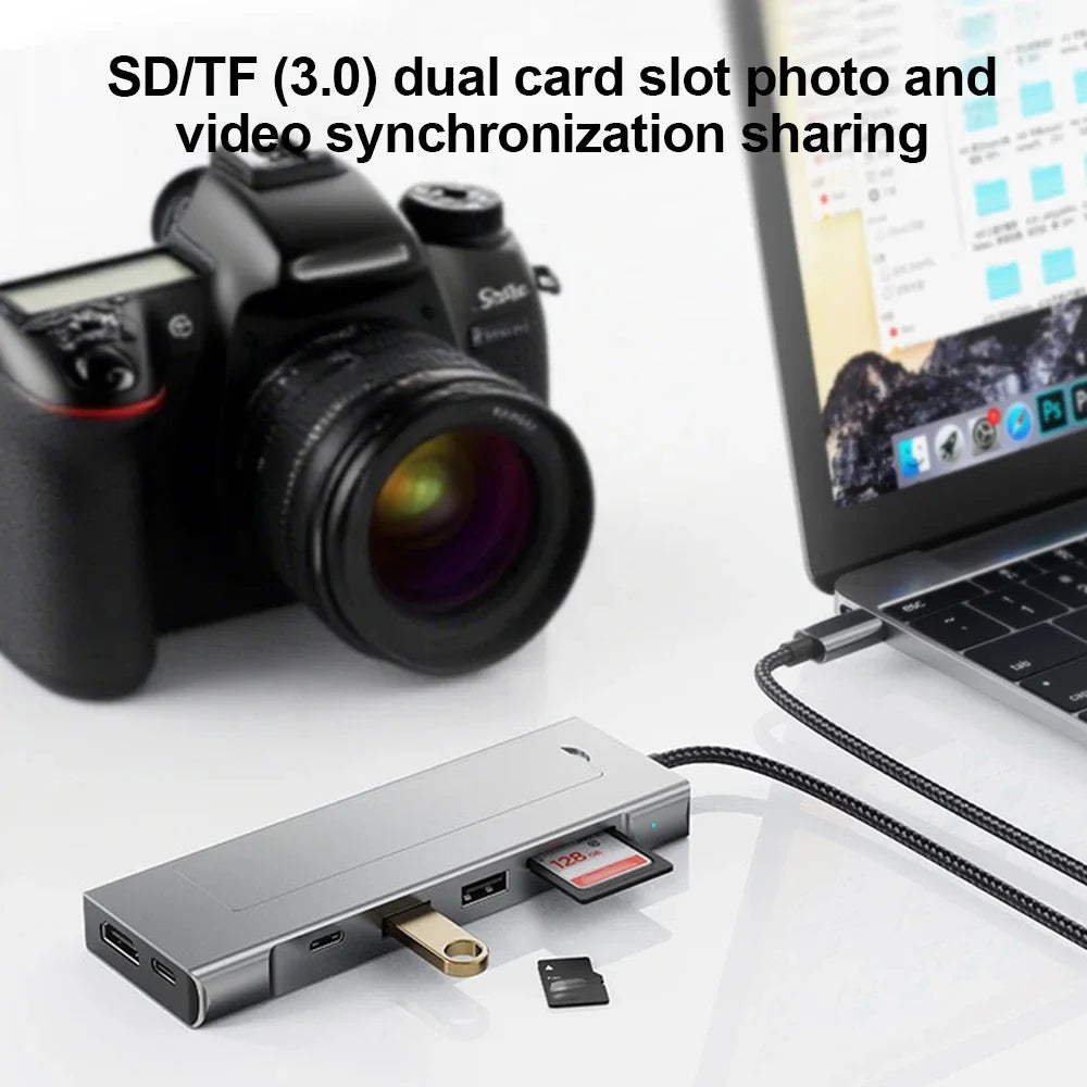 8-in-1 USB 3.2 Hub With Disk Storage Function Multi Adapter Card Reader Type C to HDMI-Compatible Splitter For Laptops Macbook