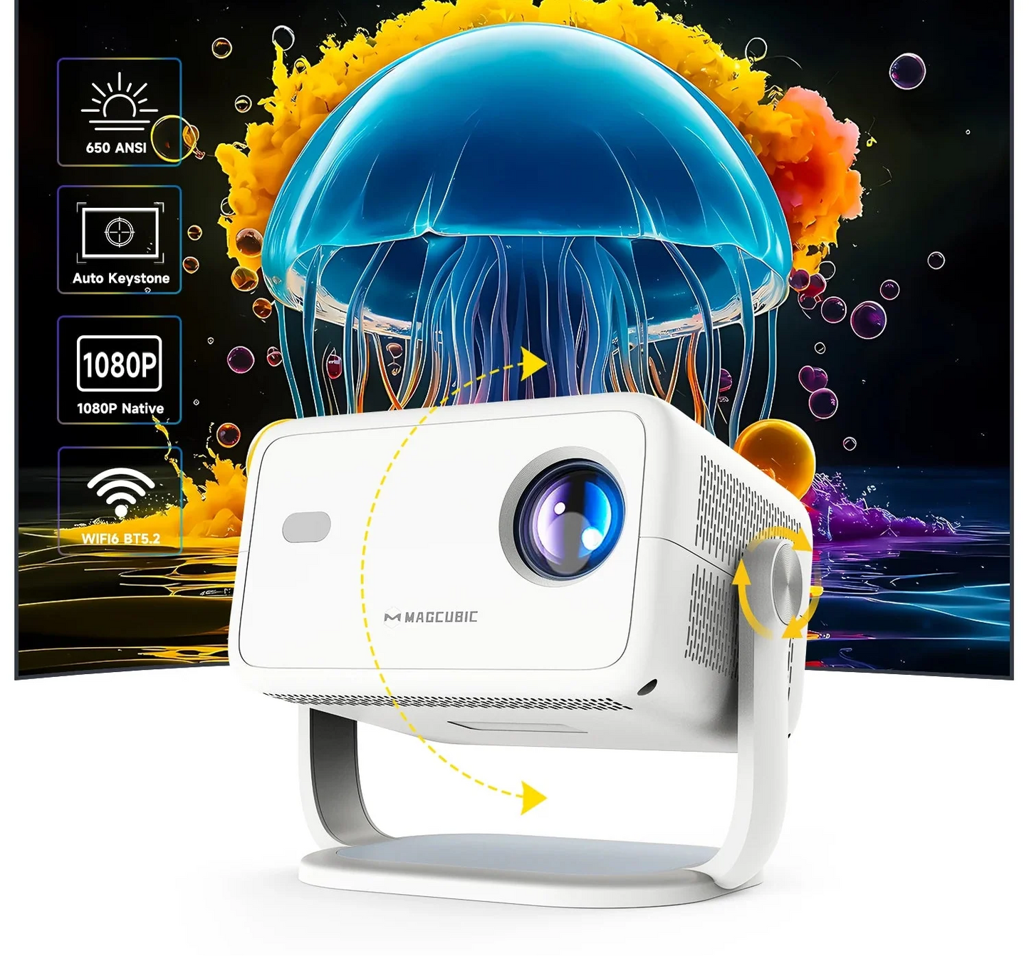 NNEOBA 1080P 4K Android 11 Projector White