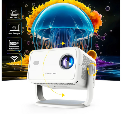NNEOBA 1080P 4K Android 11 Projector White