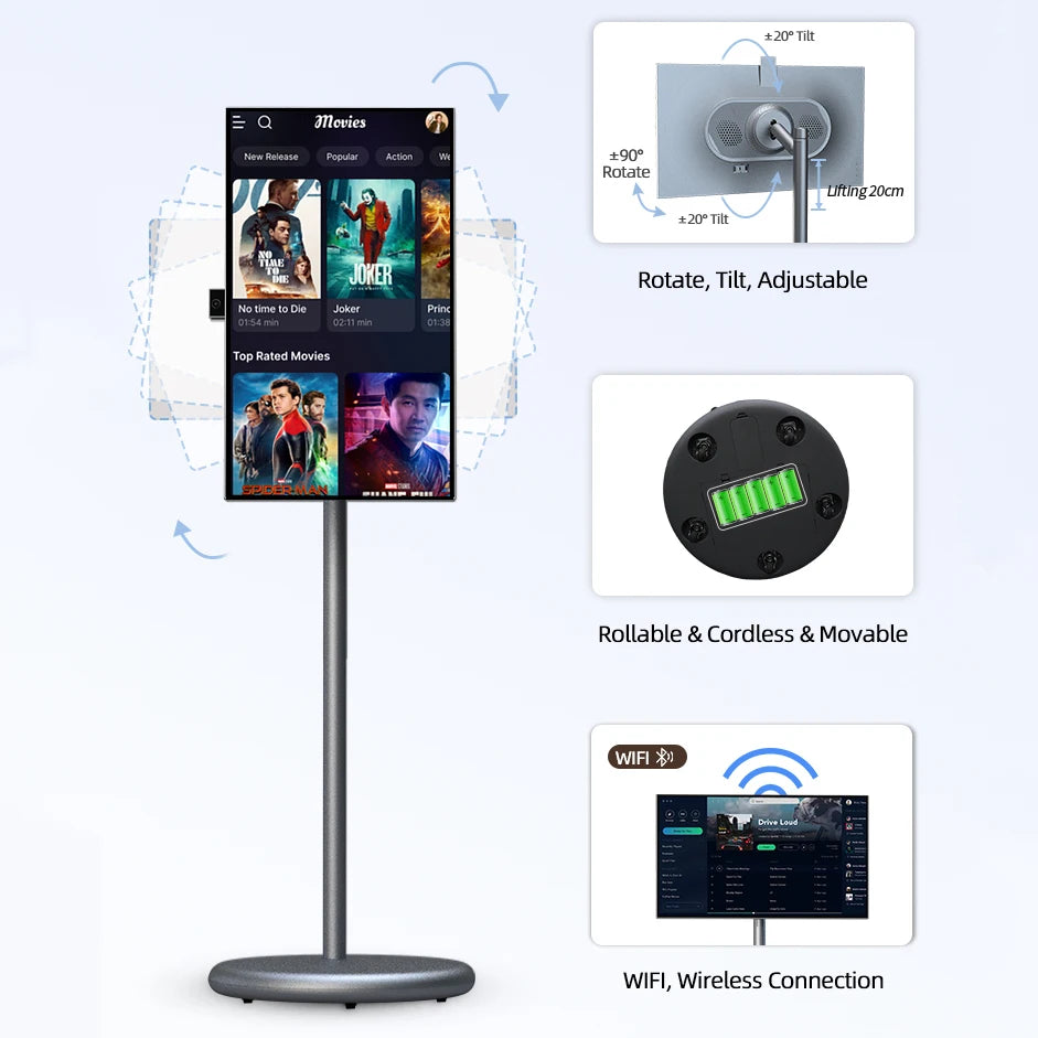 27 32 Inch Smart Home TV Movable Charging Digital Signage Portable Smart Screen Display Built-in Speaker Smart TV Monitor