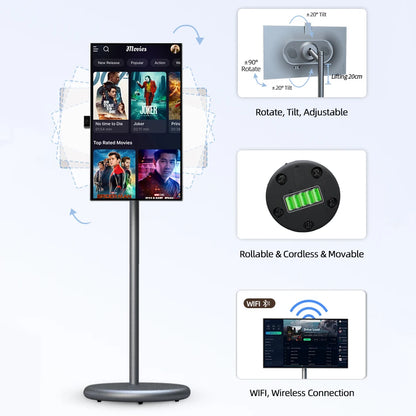 27 32 Inch Smart Home TV Movable Charging Digital Signage Portable Smart Screen Display Built-in Speaker Smart TV Monitor