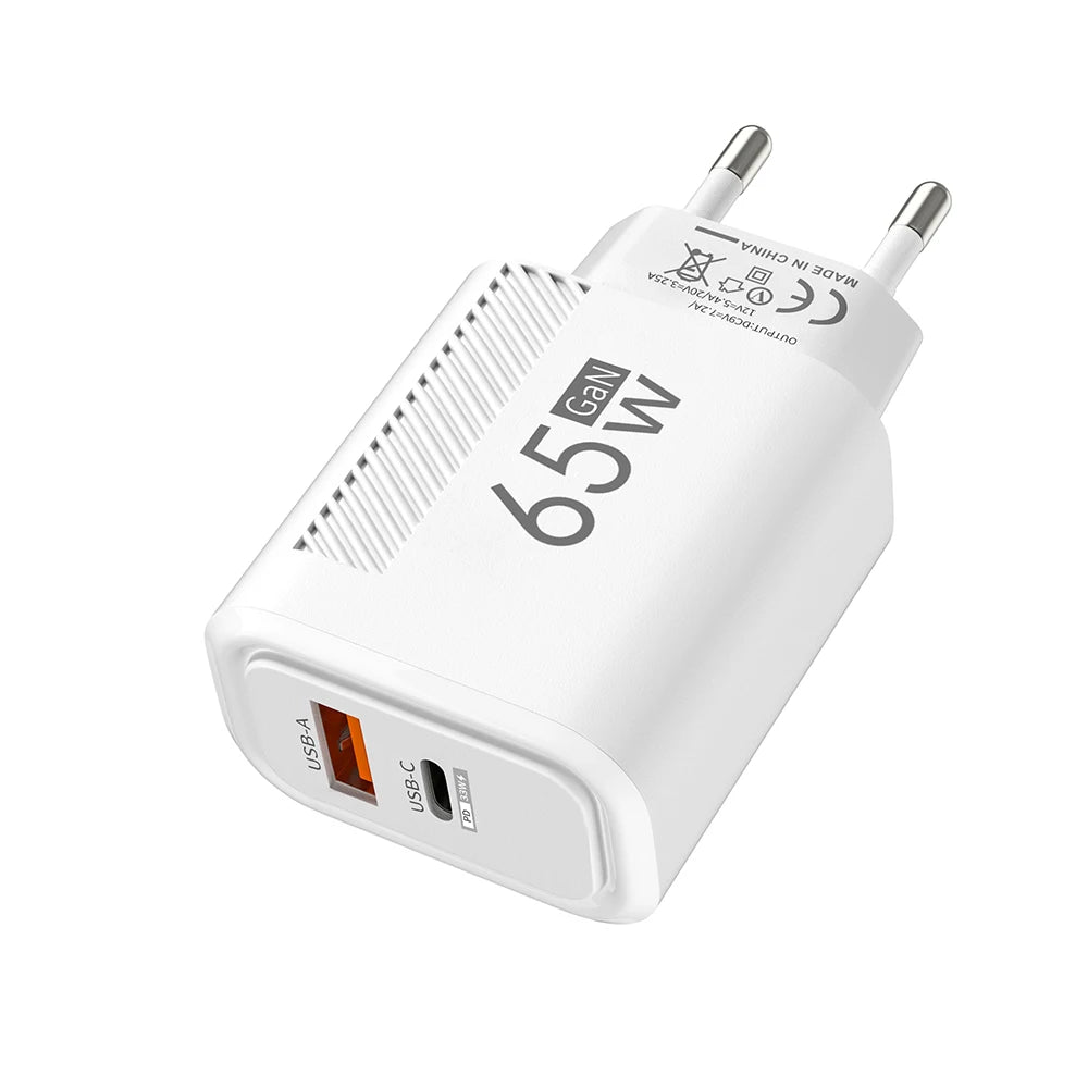 PD 65W USB C Charger GaN Fast Charging Wall Charger For iPhone Samsung Xiaomi Quick Charge EU Plug US Plug Phone Charger Adapter