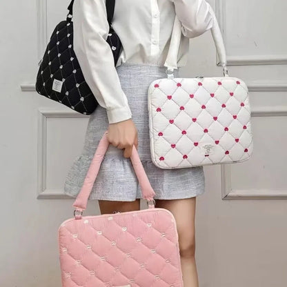 Girlish 15.6inch Laptop Bag Shoulder Straps Love Embroidery Laptop Case Lightweight Large Capacity Ultrabook Cover Business