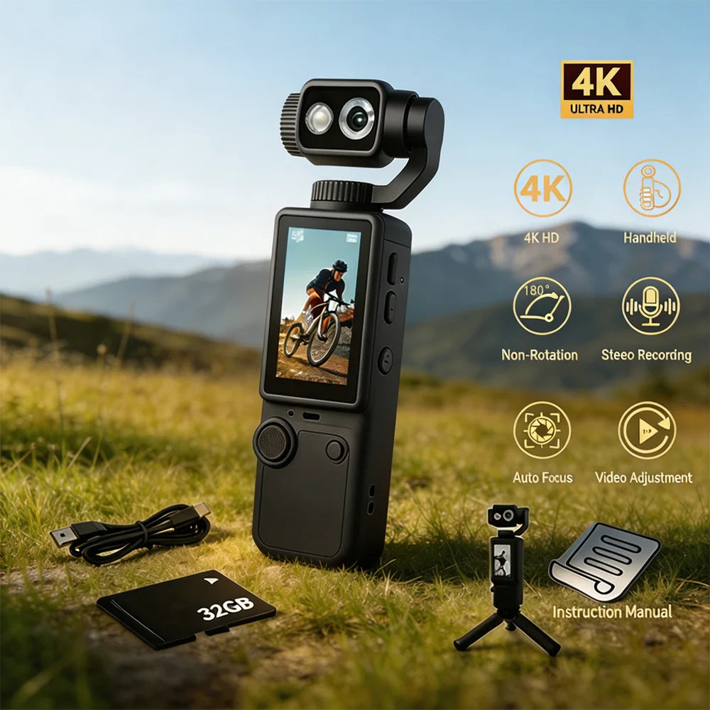 Mini 4K Sports Action Camera Waterproof Anti Shake Wide Angle Lens Handheld Camcorder For Outdoor Diving Cycling Skiing Travel P