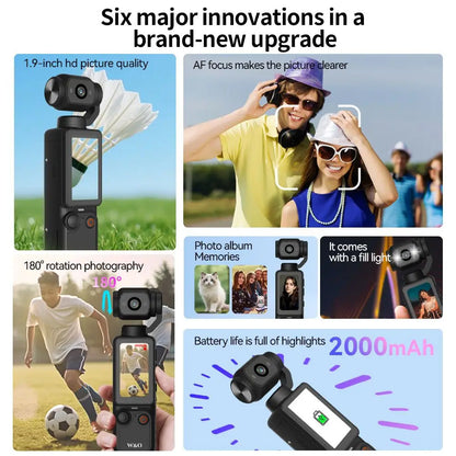1080P 100W Sports Camera Equipped With A 1.9-inch CMOS Sensor USB Charging 180° Rotation 1000mAh Portable Multifunctional Camera