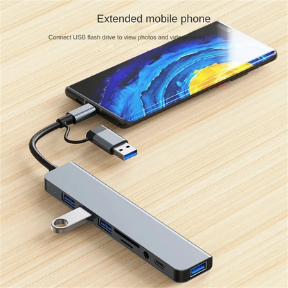 8 In 2 USB Type-C HUB with Splitter Card Reader USB 3.0 USB 2.0 SD/TF Splitter Card Reader Docking Station for HUAWEI Xiaomi PC