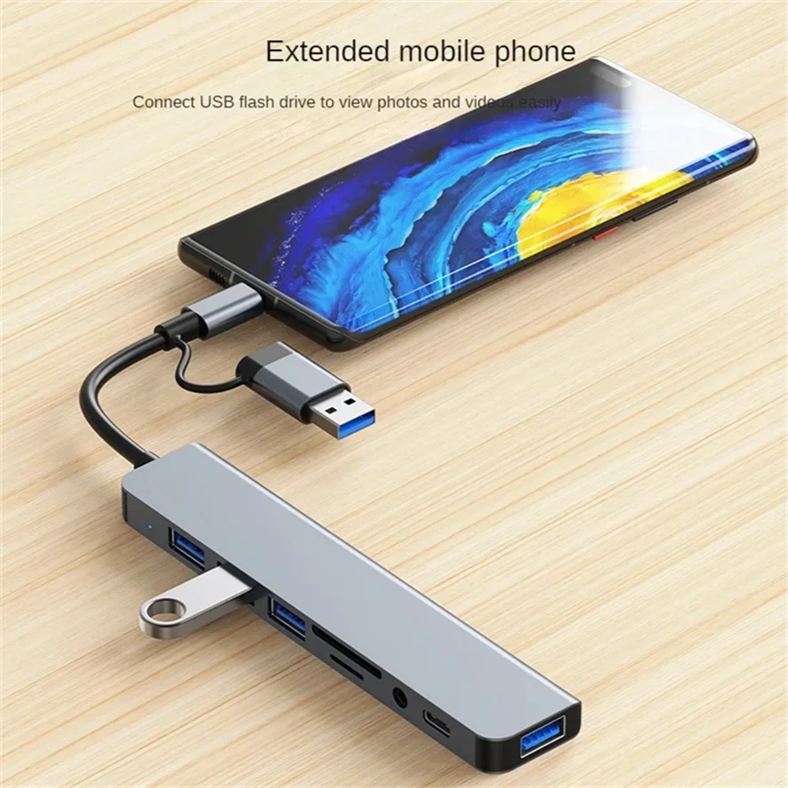 8 In 2 USB Type-C HUB with Splitter Card Reader USB 3.0 USB 2.0 SD/TF Splitter Card Reader Docking Station for HUAWEI Xiaomi PC