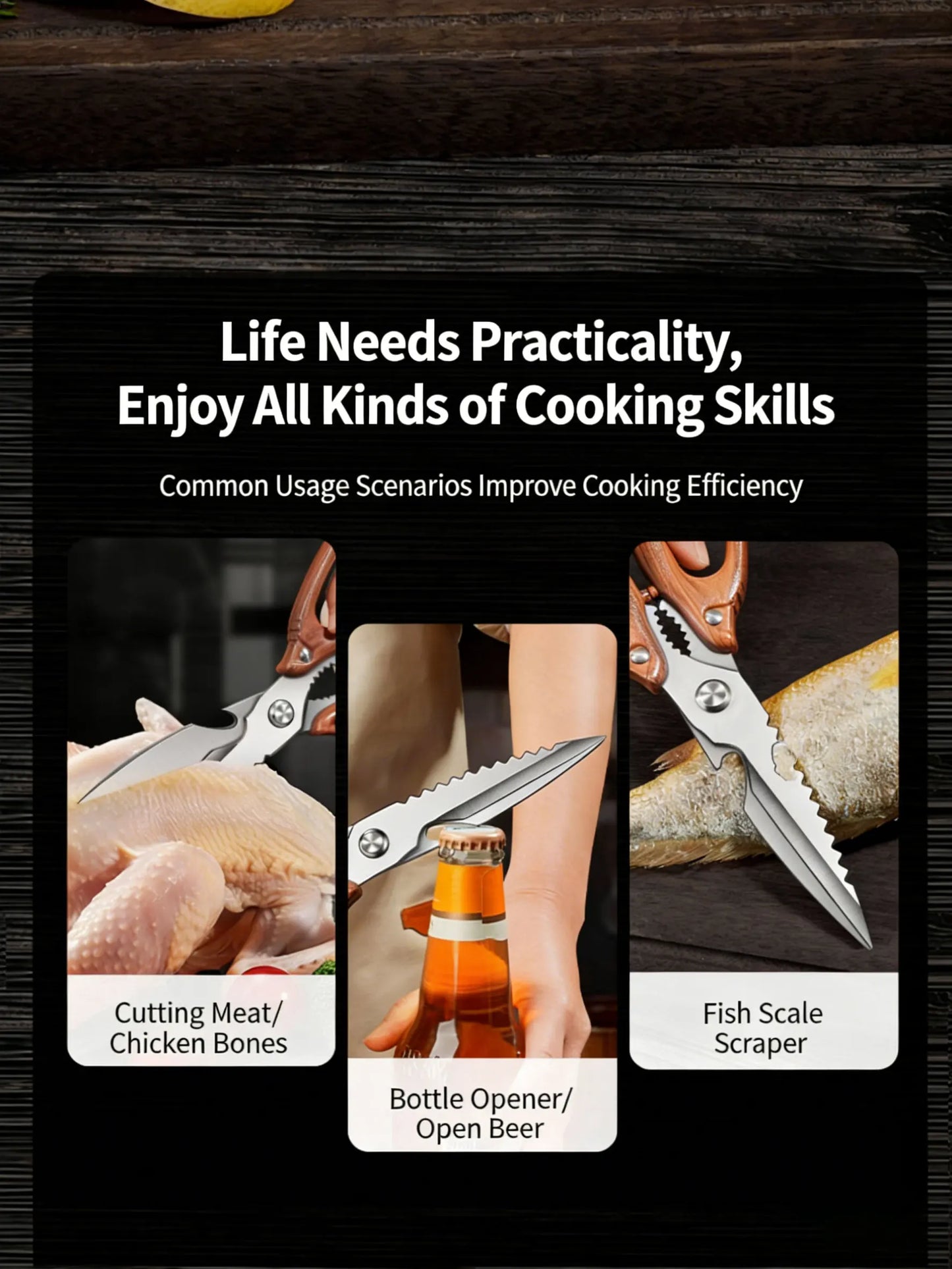 Newly 2 Piece Set Heavy Duty Kitchen Scissors-Stainless Steel Multi-Purpose Shears for Chicken, Fish, Bottle Opener&Nut Cracker