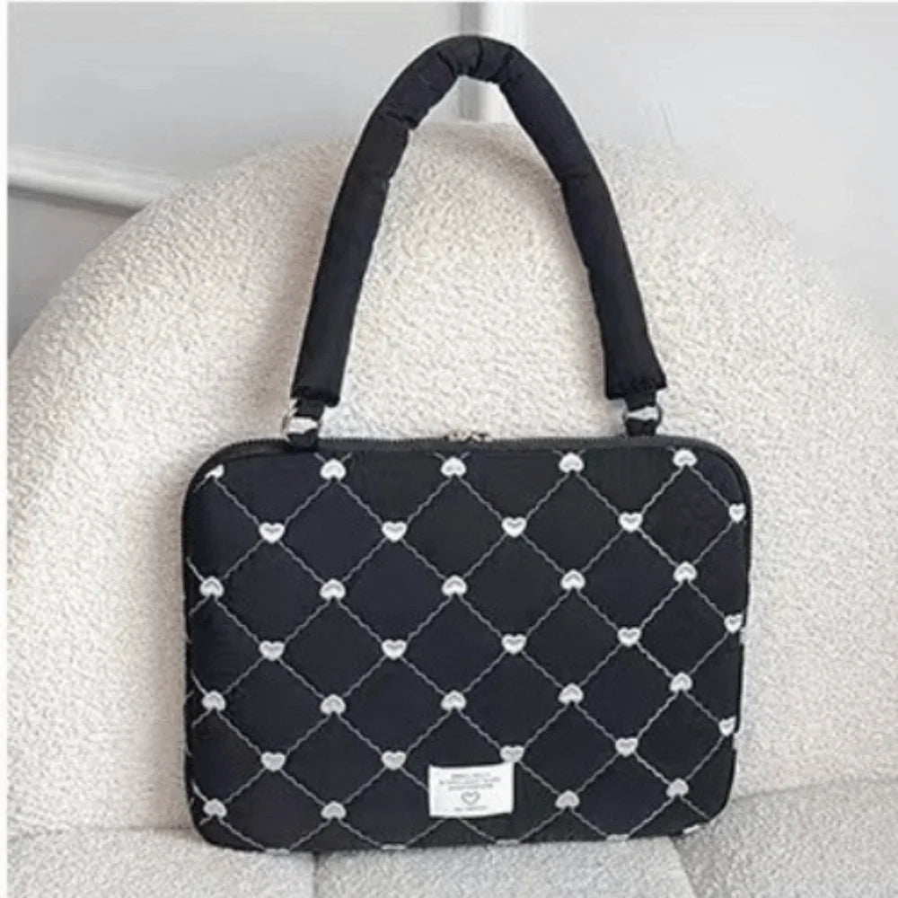 Girlish 15.6inch Laptop Bag Shoulder Straps Love Embroidery Laptop Case Lightweight Large Capacity Ultrabook Cover Business