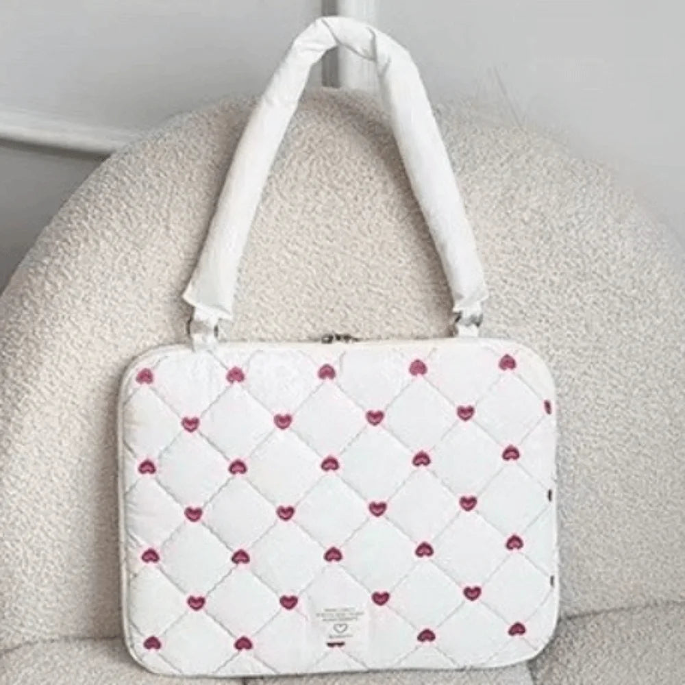 Girlish 15.6inch Laptop Bag Shoulder Straps Love Embroidery Laptop Case Lightweight Large Capacity Ultrabook Cover Business