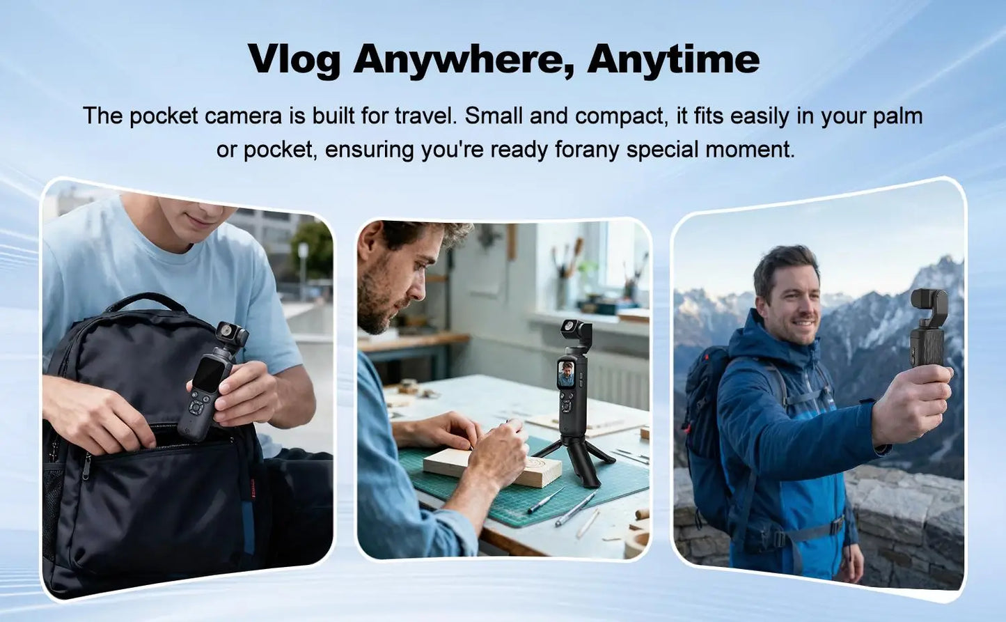4K Wifi Action Camera 330° Auto-rotate Len Pocket Camera 1.72" Touchscreen Zoom Sport Cam Portable Vlog Video Recorder Cycling