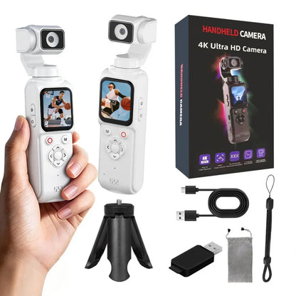 4K HD Portable Pocket Action Camera, 330° Tracking Autofocus Handheld Cam, Outdoor Travel Hiking Cycling Vlog Video Recorder