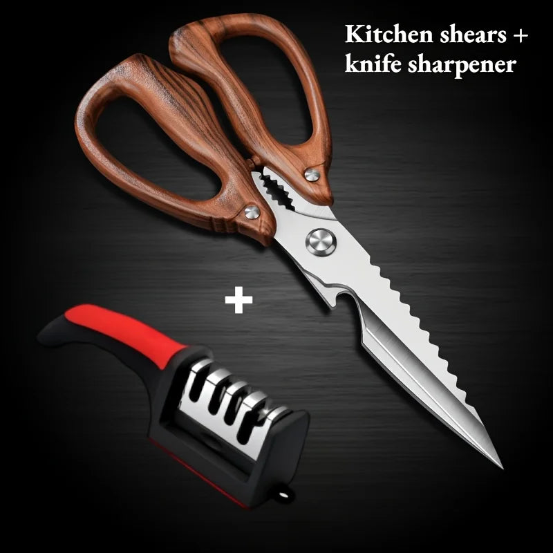 Newly 2 Piece Set Heavy Duty Kitchen Scissors-Stainless Steel Multi-Purpose Shears for Chicken, Fish, Bottle Opener&Nut Cracker