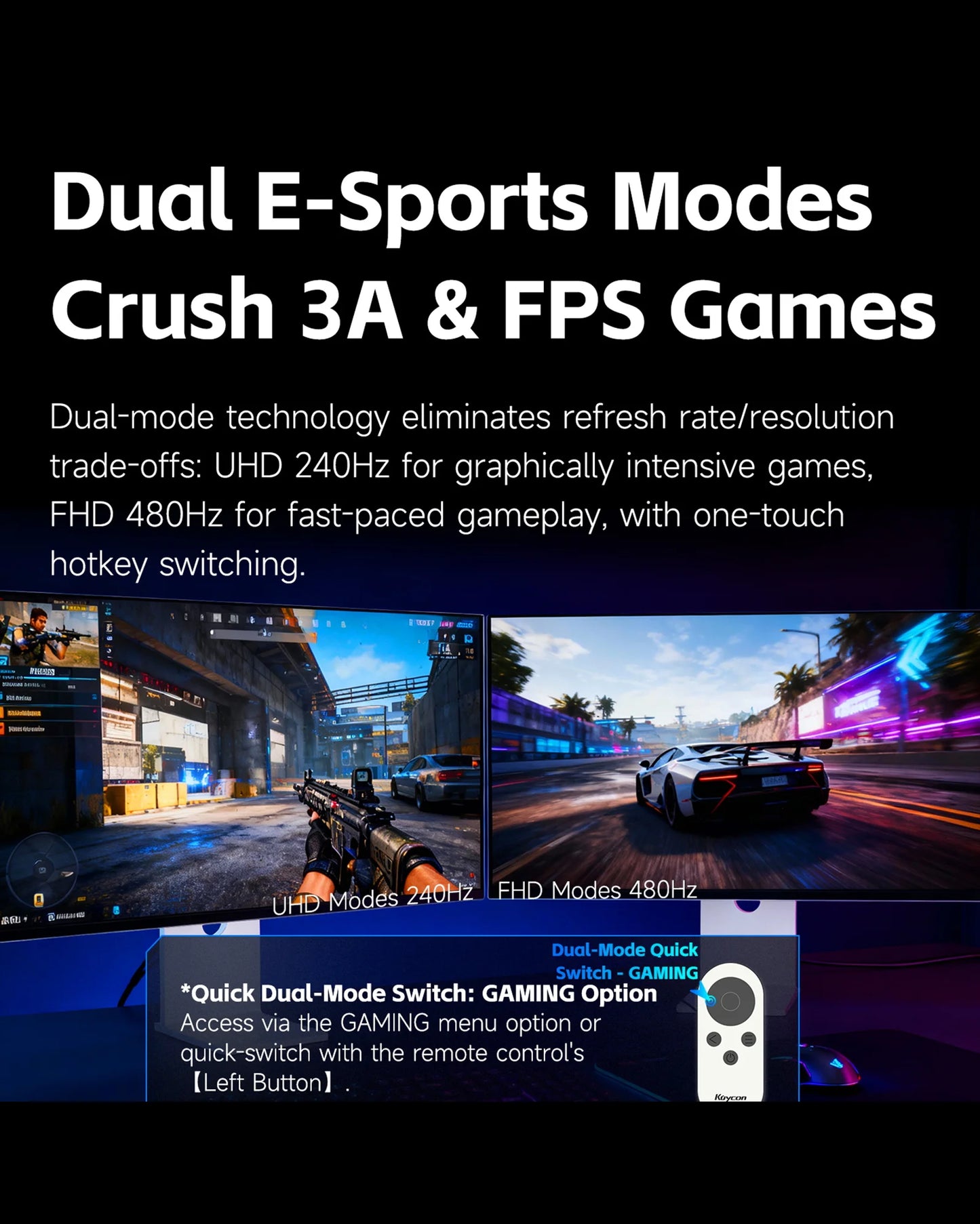 Kuycon P27ZB Compective Gaming Monitor 27 Inch 4K Desktop Display 240Hz 1ms Computer Screen Eye-care Freesync Anti-glare HDR600