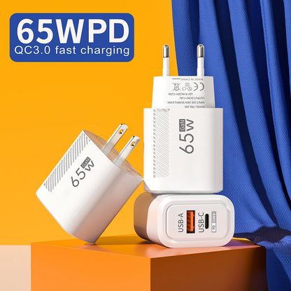 PD 65W USB C Charger GaN Fast Charging Wall Charger For iPhone Samsung Xiaomi Quick Charge EU Plug US Plug Phone Charger Adapter