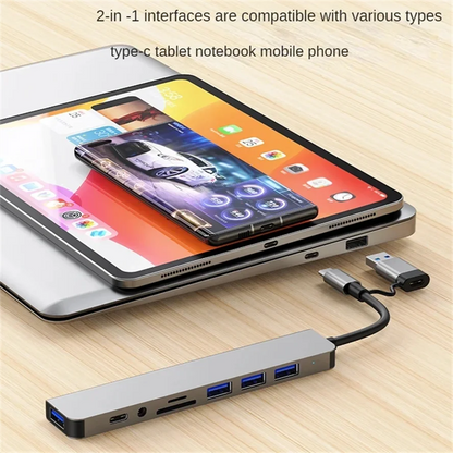 8 In 2 USB Type-C HUB with Splitter Card Reader USB 3.0 USB 2.0 SD/TF Splitter Card Reader Docking Station for HUAWEI Xiaomi PC
