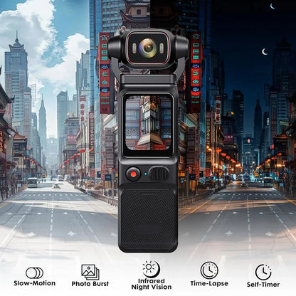 4K Pocket Action Camera Touch Screen WIFI Outdoor DV 180° Rotatable  Anti-shake Bodycam Portable Small Video Recorder Vlog Cam