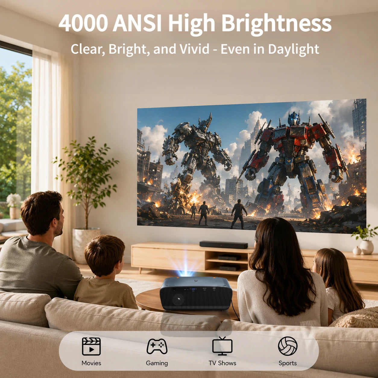 S7+ 4K Ultra HD Projector Video Movies 4000 ANSI Google TV Home Theater Android 14 Auto Focus Smart TV Beam Projectors Daytime