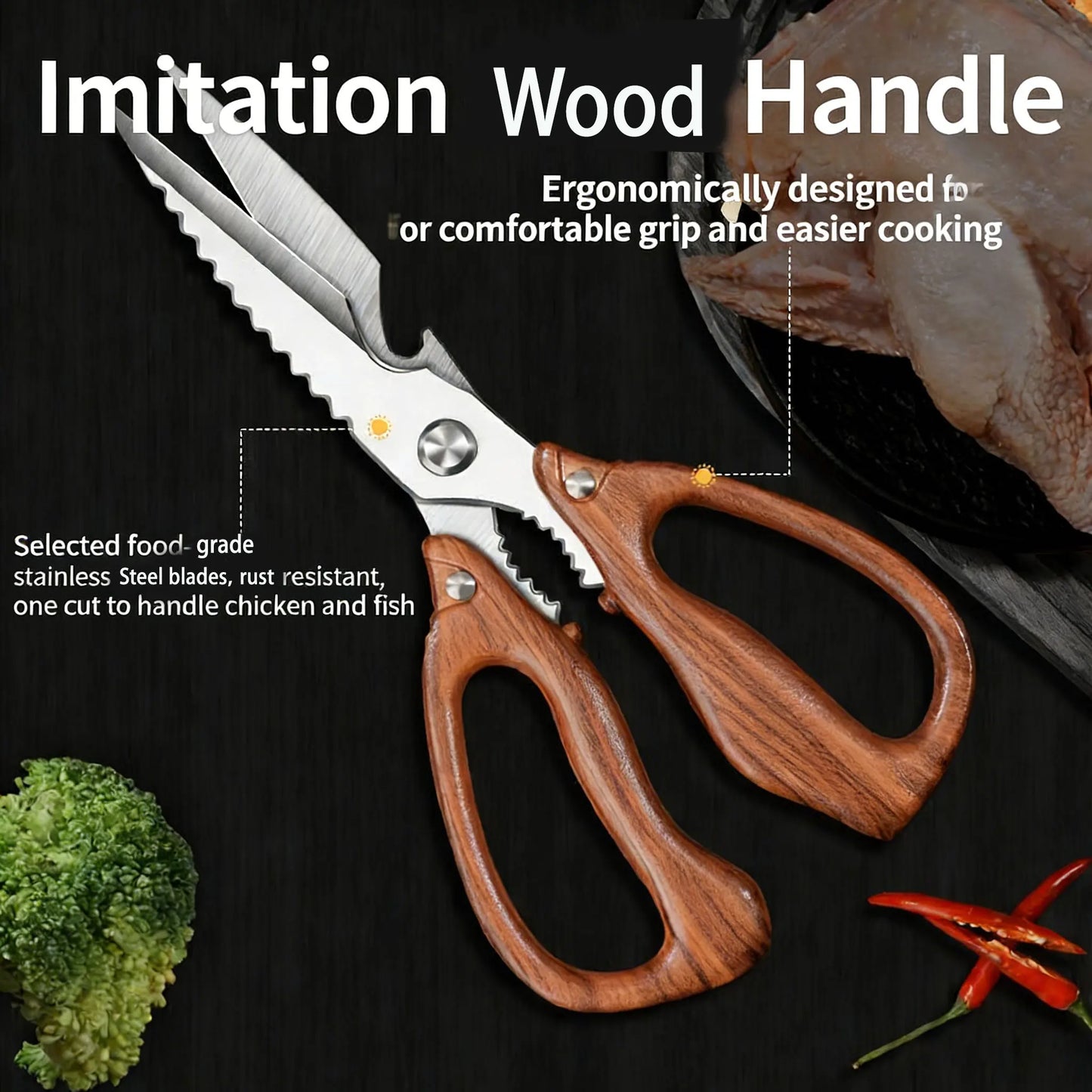 Newly 2 Piece Set Heavy Duty Kitchen Scissors-Stainless Steel Multi-Purpose Shears for Chicken, Fish, Bottle Opener&Nut Cracker