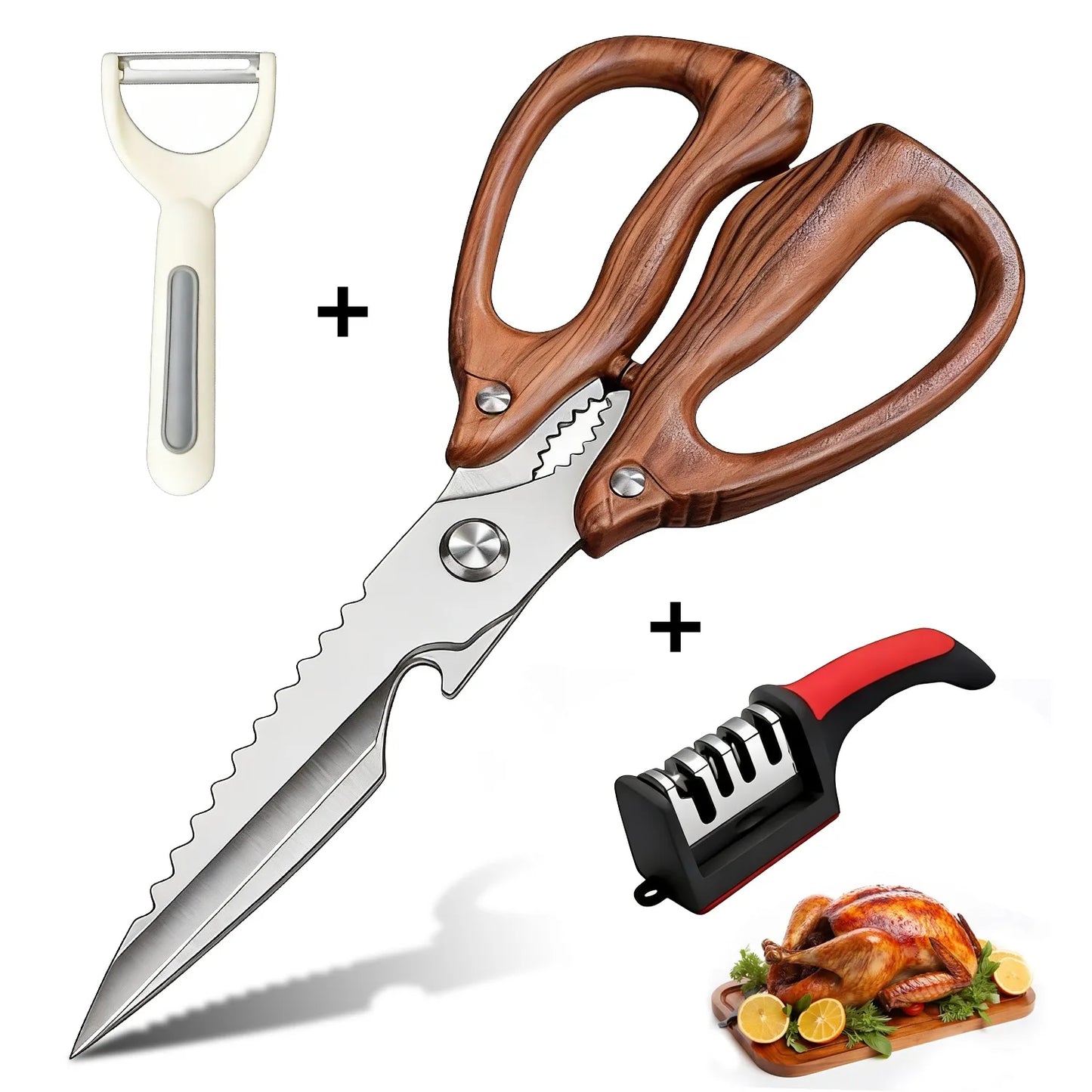 Newly 2 Piece Set Heavy Duty Kitchen Scissors-Stainless Steel Multi-Purpose Shears for Chicken, Fish, Bottle Opener&Nut Cracker
