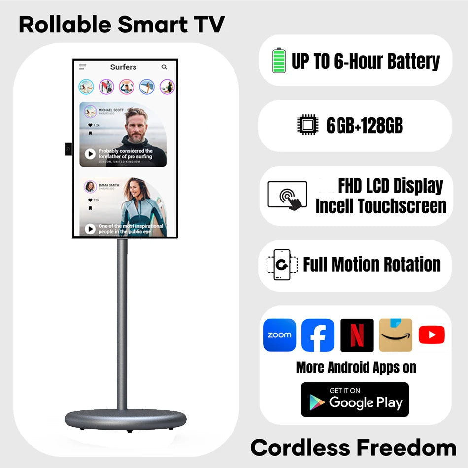 27 32 Inch Smart Home TV Movable Charging Digital Signage Portable Smart Screen Display Built-in Speaker Smart TV Monitor