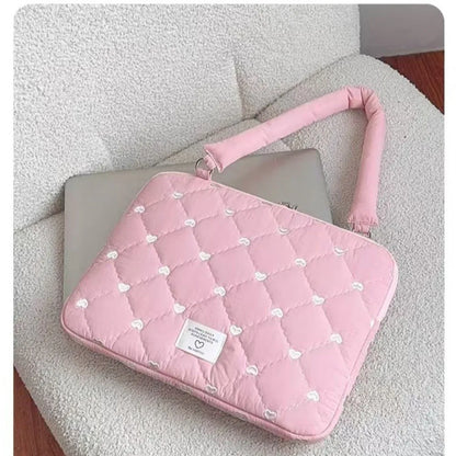 Girlish 15.6inch Laptop Bag Shoulder Straps Love Embroidery Laptop Case Lightweight Large Capacity Ultrabook Cover Business