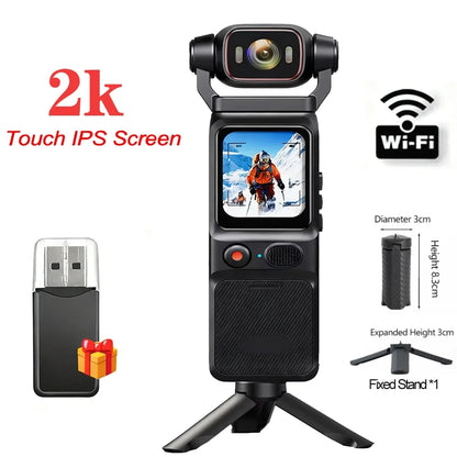 4K Pocket Action Camera Touch Screen WIFI Outdoor DV 180° Rotatable  Anti-shake Bodycam Portable Small Video Recorder Vlog Cam