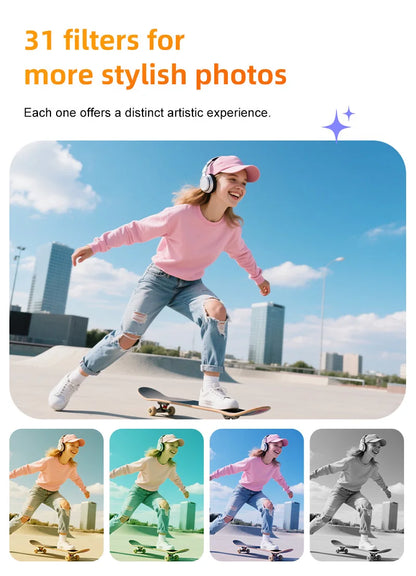 Ourlife 4K Action Camera 330° Face Tracking Gimbal Stabilizer 1.72 Inch Touch Screen 64MP Pocket Digital Camera WiFi Sports Cam