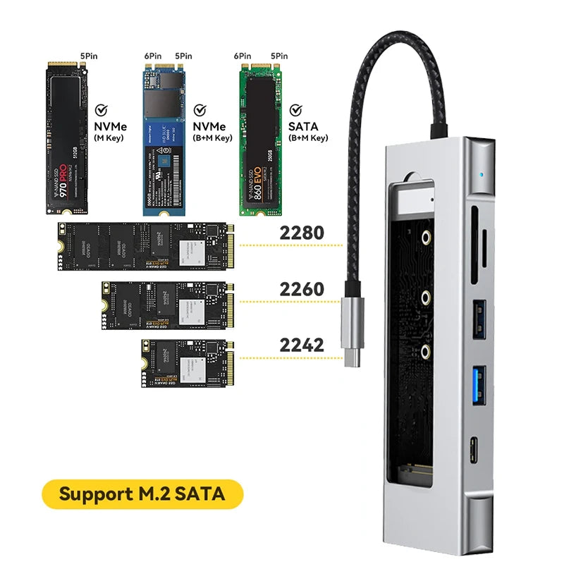 8-in-1 USB 3.2 Hub With Disk Storage Function Multi Adapter Card Reader Type C to HDMI-Compatible Splitter For Laptops Macbook
