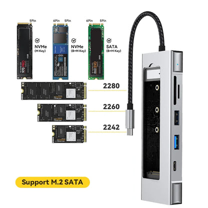 8-in-1 USB 3.2 Hub With Disk Storage Function Multi Adapter Card Reader Type C to HDMI-Compatible Splitter For Laptops Macbook