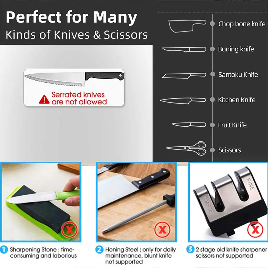 Knife Sharpener 4 in 1 Diamond Coated&Fine Rod Knife Shears and Scissors Sharpening stone System Stainless Steel Blades
