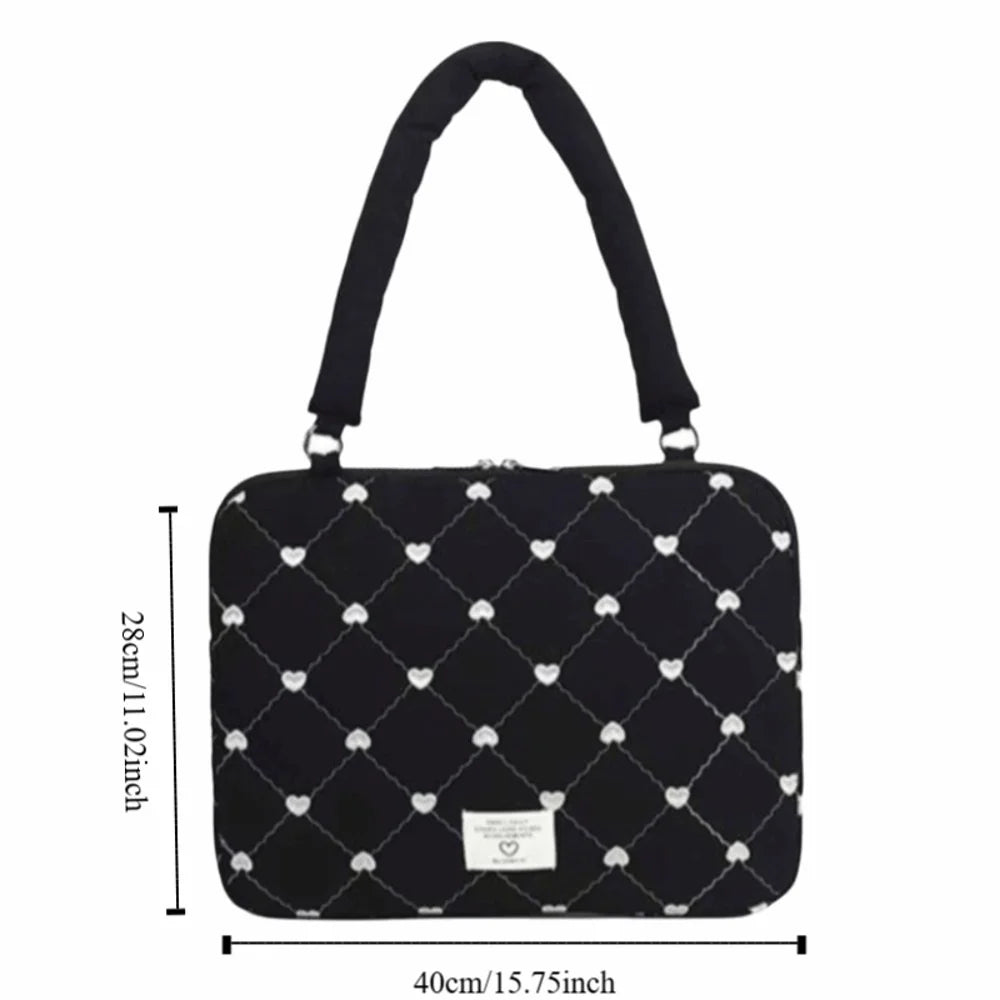 Girlish 15.6inch Laptop Bag Shoulder Straps Love Embroidery Laptop Case Lightweight Large Capacity Ultrabook Cover Business