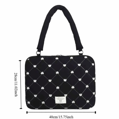 Girlish 15.6inch Laptop Bag Shoulder Straps Love Embroidery Laptop Case Lightweight Large Capacity Ultrabook Cover Business