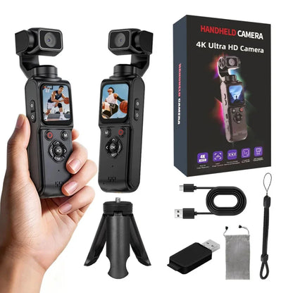 4K HD Portable Pocket Action Camera, 330° Tracking Autofocus Handheld Cam, Outdoor Travel Hiking Cycling Vlog Video Recorder