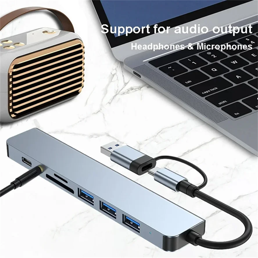 8 In 2 USB Type-C HUB with Splitter Card Reader USB 3.0 USB 2.0 SD/TF Splitter Card Reader Docking Station for HUAWEI Xiaomi PC