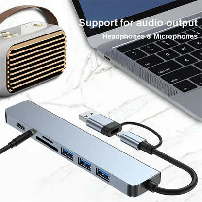 8 In 2 USB Type-C HUB with Splitter Card Reader USB 3.0 USB 2.0 SD/TF Splitter Card Reader Docking Station for HUAWEI Xiaomi PC