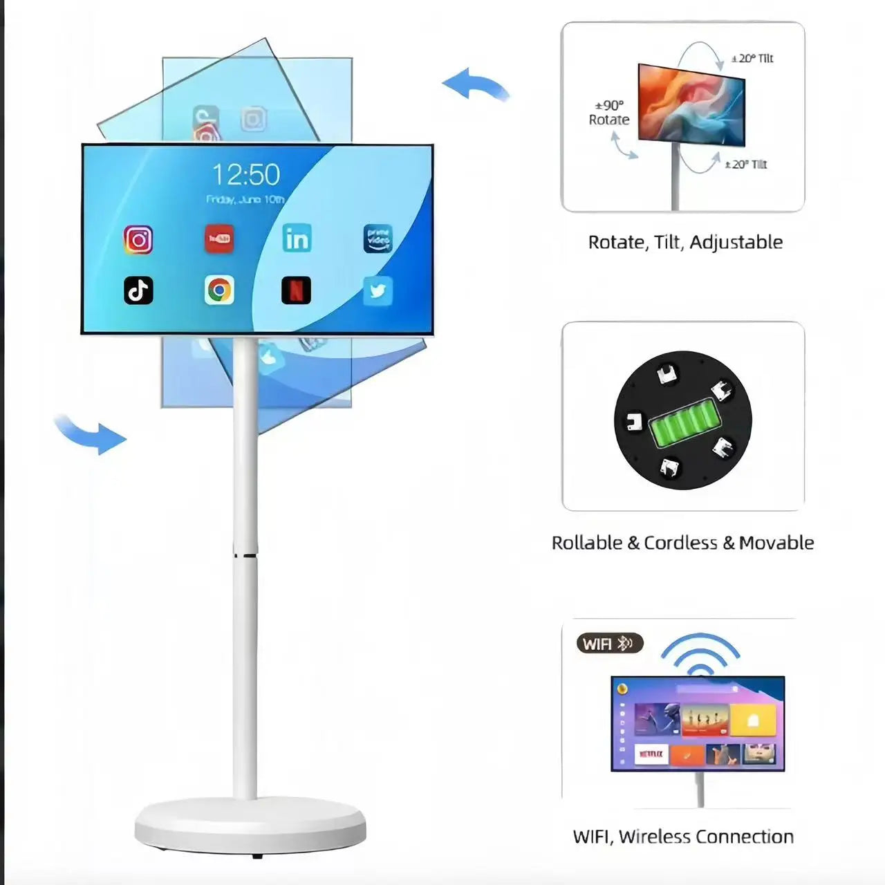 32 27 Inch Android Smart LED Touch Screen Portable Mini TV FHD 1080p CE Certified Built-in Battery Television for Home Shop