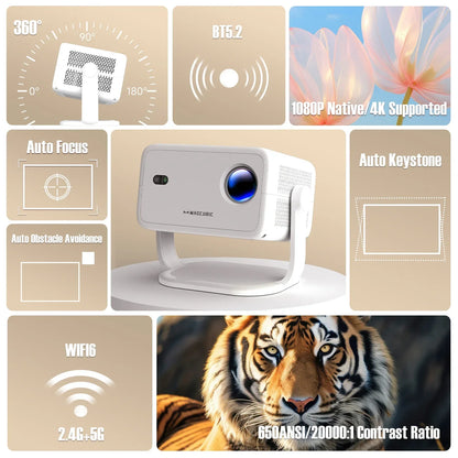 NNEOBA 1080P 4K Android 11 Projector White