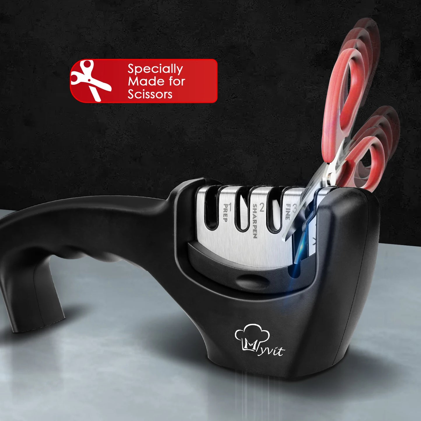 Knife Sharpener 4 in 1 Diamond Coated&Fine Rod Knife Shears and Scissors Sharpening stone System Stainless Steel Blades