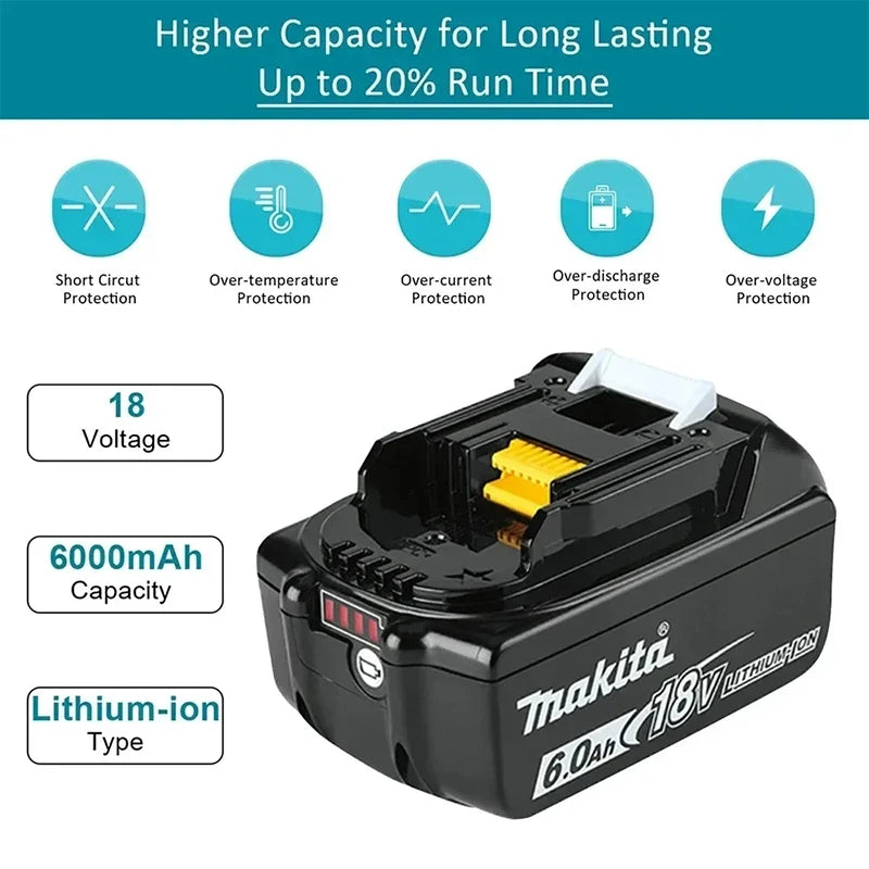 100% Original Makita 18V 5Ah 6Ah 9Ah Lithium Battery & Charger, Replacement Battery for DDF487 Cordless Impact Drill