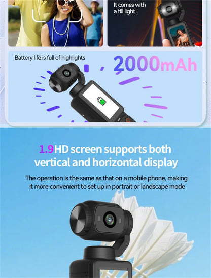 1080P 100W Sports Camera Equipped With A 1.9-inch CMOS Sensor USB Charging 180° Rotation 1000mAh Portable Multifunctional Camera