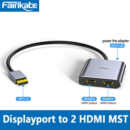 Displayport to 2HDM-compatibleI Hub 4k60Hz Splitter Adapter MST Displayer for Laptop Monitor Desktop TV Box DP HDMI Distributor