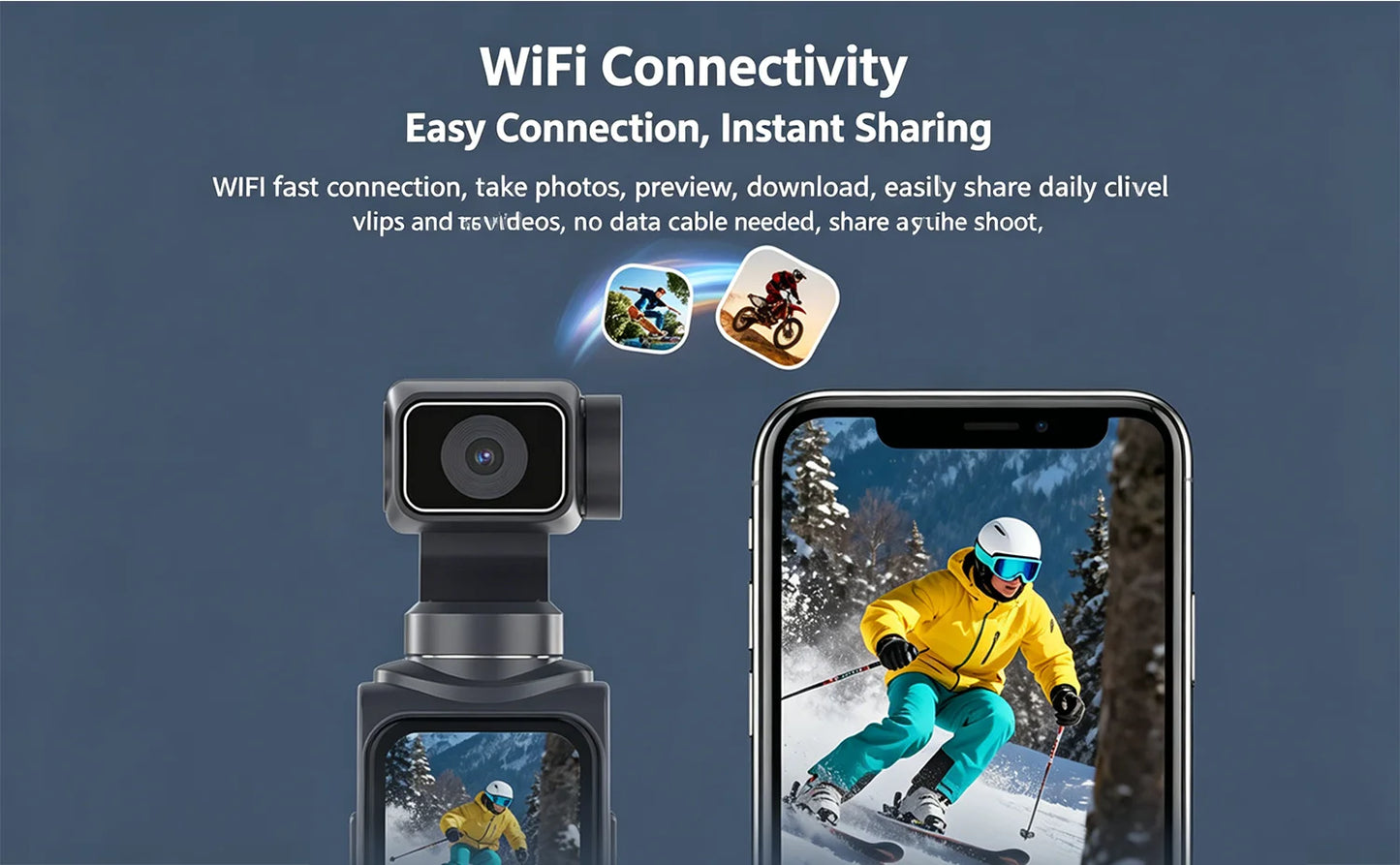 4K Wifi Action Camera 330° Auto-rotate Len Pocket Camera 1.72" Touchscreen Zoom Sport Cam Portable Vlog Video Recorder Cycling