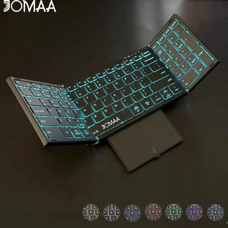 Jomaa RGB Backlit Folding Bluetooth Keyboard USB Wireless Full Size Foldable Keyboard With Touchpad Numberic Rechargeable