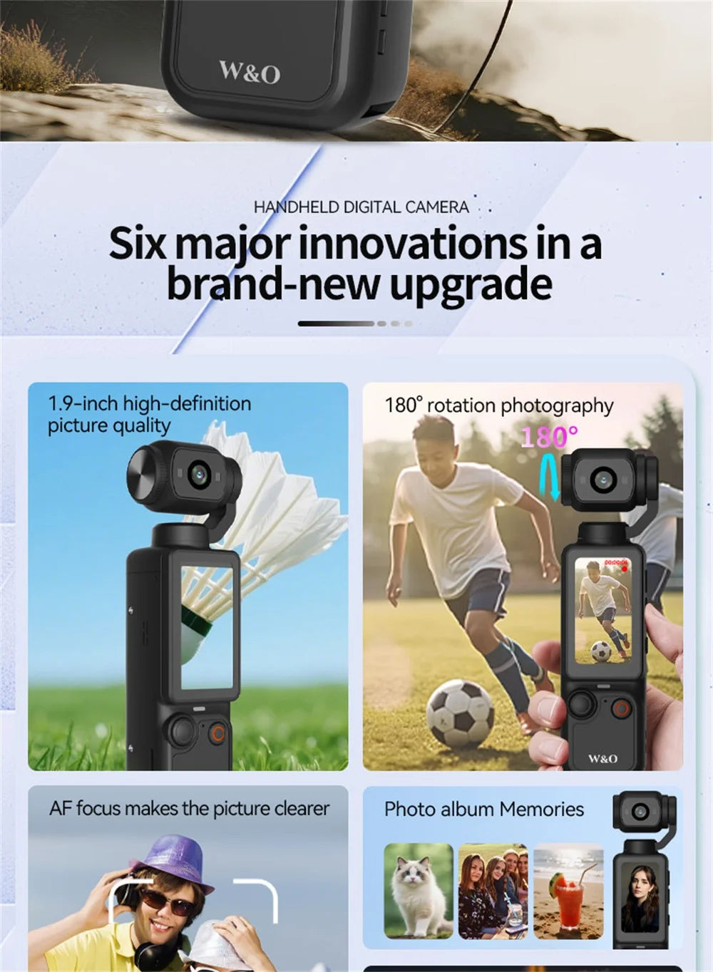 1080P 100W Sports Camera Equipped With A 1.9-inch CMOS Sensor USB Charging 180° Rotation 1000mAh Portable Multifunctional Camera