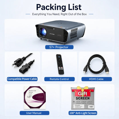 S7+ 4K Ultra HD Projector Video Movies 4000 ANSI Google TV Home Theater Android 14 Auto Focus Smart TV Beam Projectors Daytime