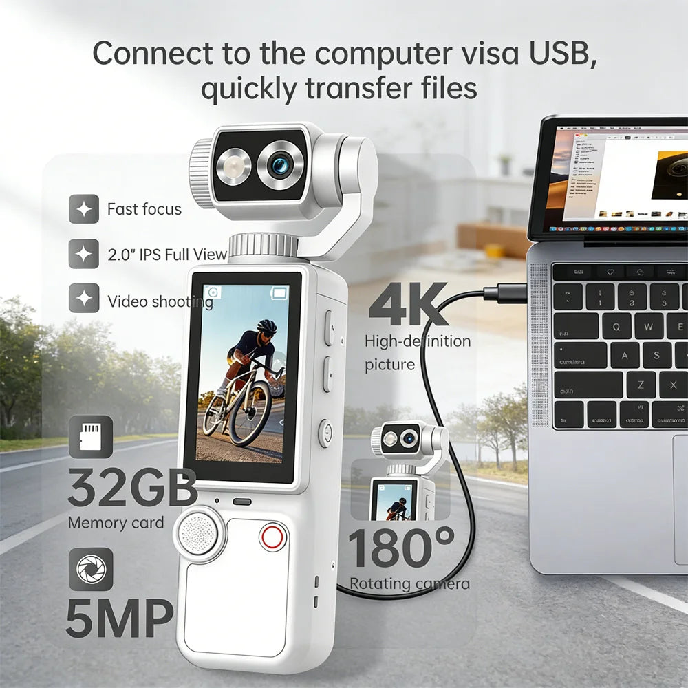 Mini 4K Sports Action Camera Waterproof Anti Shake Wide Angle Lens Handheld Camcorder For Outdoor Diving Cycling Skiing Travel P