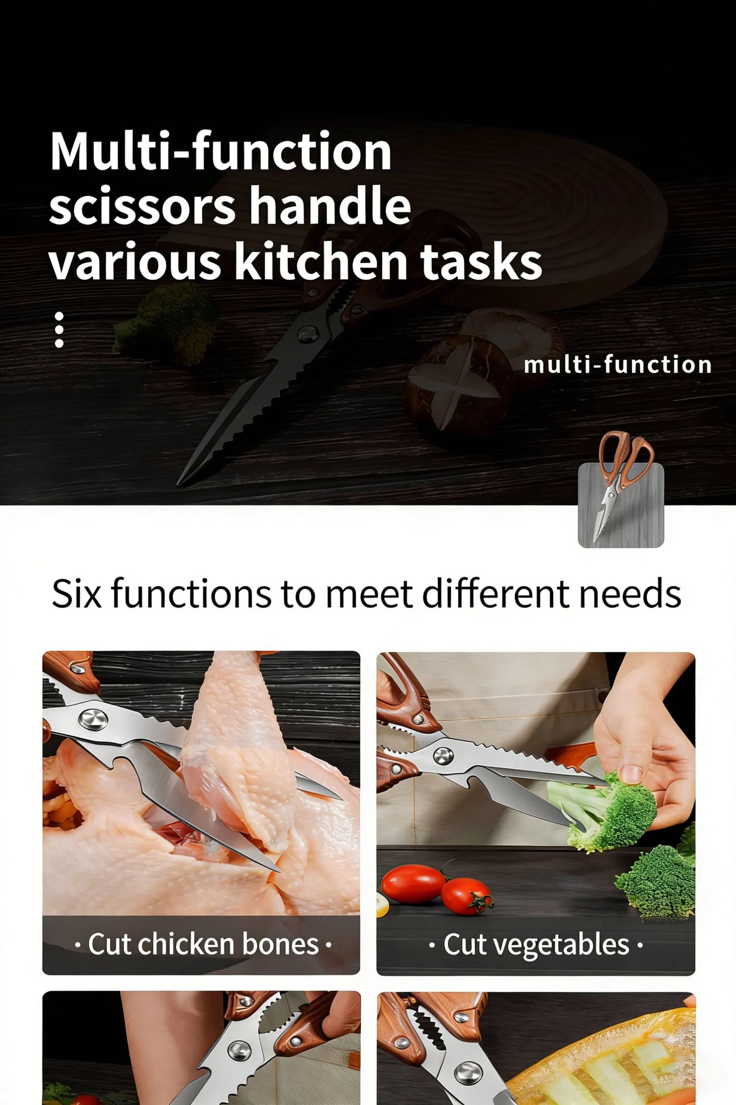 Newly 2 Piece Set Heavy Duty Kitchen Scissors-Stainless Steel Multi-Purpose Shears for Chicken, Fish, Bottle Opener&Nut Cracker