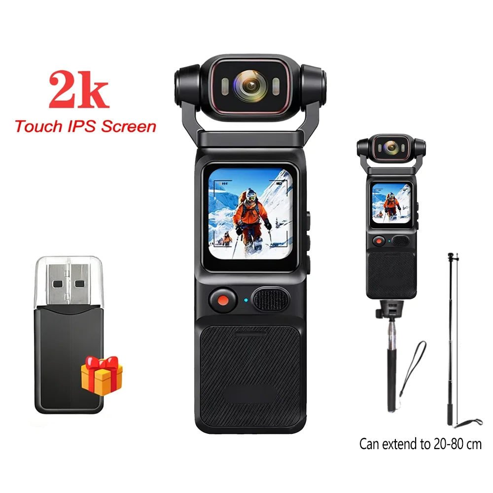 4K Pocket Action Camera Touch Screen WIFI Outdoor DV 180° Rotatable  Anti-shake Bodycam Portable Small Video Recorder Vlog Cam